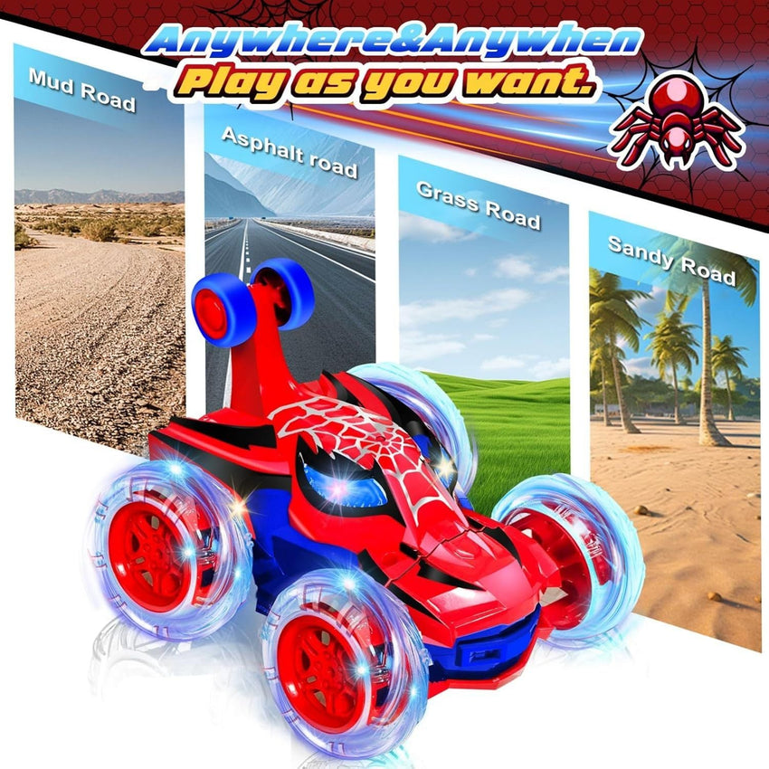 Kids Toys Spider RC Car for Boys 4 - 7 - Cool Spider Monster Remote Control Crawler Toy 360° Flip Fast Stunt & 4WD Light Up Wheel - Fun Boy Gift Idea for Birthday Chirstmas Stuff Age 3 4 5 6 7 8 - 7DAY'S