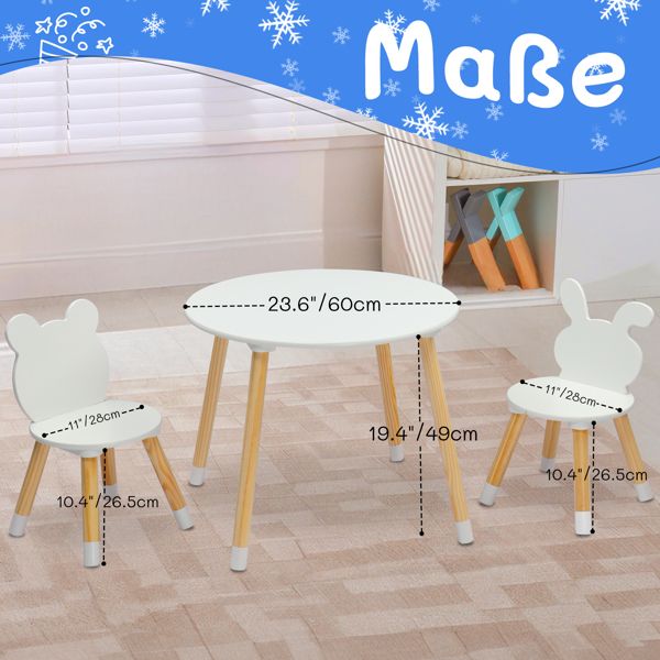 Kids Wood Table and Chairs Set, Toddler Play Table with 2 Chairs, 3 Pieces Children Multi - Activity Round Table for Play Art Craft Reading Learing Eating, White - 7DAY'S