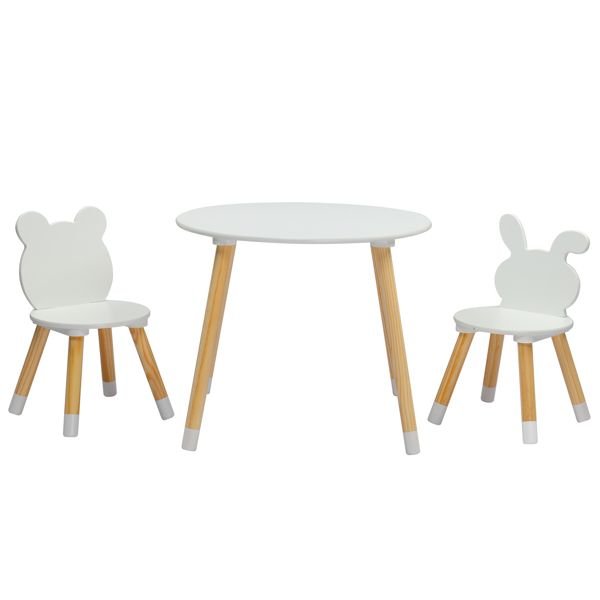 Kids Wood Table and Chairs Set, Toddler Play Table with 2 Chairs, 3 Pieces Children Multi - Activity Round Table for Play Art Craft Reading Learing Eating, White - 7DAY'S