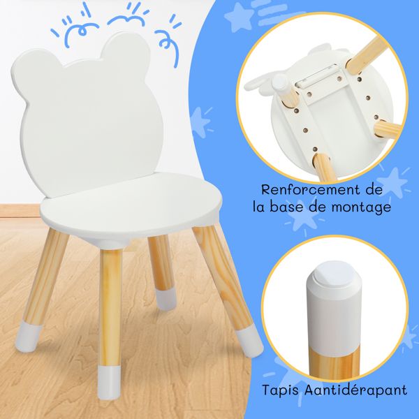 Kids Wood Table and Chairs Set, Toddler Play Table with 2 Chairs, 3 Pieces Children Multi - Activity Round Table for Play Art Craft Reading Learing Eating, White - 7DAY'S