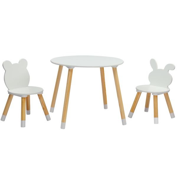 Kids Wood Table and Chairs Set, Toddler Play Table with 2 Chairs, 3 Pieces Children Multi - Activity Round Table for Play Art Craft Reading Learing Eating, White - 7DAY'S