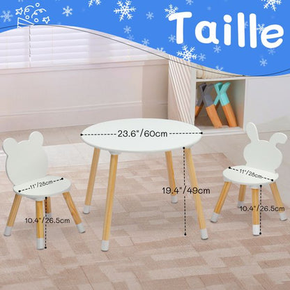 Kids Wood Table and Chairs Set, Toddler Play Table with 2 Chairs, 3 Pieces Children Multi - Activity Round Table for Play Art Craft Reading Learing Eating, White - 7DAY'S