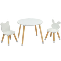 Kids Wood Table and Chairs Set, Toddler Play Table with 2 Chairs, 3 Pieces Children Multi - Activity Round Table for Play Art Craft Reading Learing Eating, White - 7DAY'S