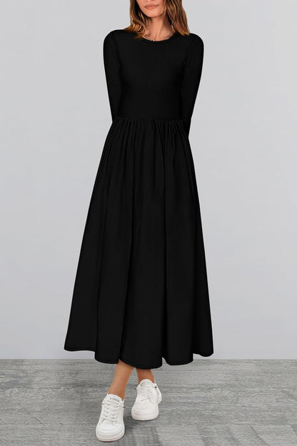 KIRUNDO Women's Casual Long Sleeve Fall Wedding Guest Dress 2025 Spring Summer Elegant Boho Flowy Midi Dresses Pockets - 7DAY'S