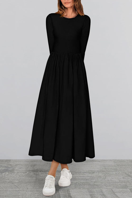 KIRUNDO Women's Casual Long Sleeve Fall Wedding Guest Dress 2025 Spring Summer Elegant Boho Flowy Midi Dresses Pockets - 7DAY'S