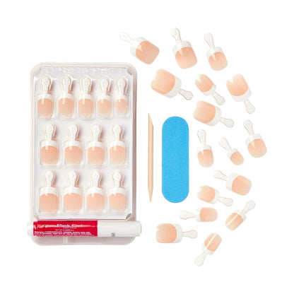 Kiss Everlasting French Nail Manicure, Chip - Free with Flexi - Fit Technology, Real Short, "Endless", Nail Kit with Pink Nail Glue (Net Wt. 2 g / 0.07oz.), Mini File, Manicure Stick, and 28 Fake Nails - 7DAY'S