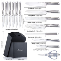 Kitchen Knife Set, 15 Piece Knife Sets with Block, Chef Knives with Non - Slip German Stainless Steel Hollow Handle Cutlery Set with Multifunctional Scissors Knife Sharpener Amazon Platform Banned - 7DAY'S