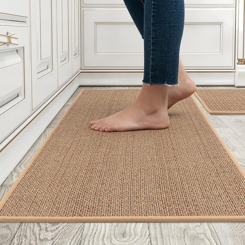 Kitchen Rugs and Mats Non Skid Washable, Absorbent Runner Rugs for Kitchen, Front of Sink, Kitchen Mats for Floor (Beige, 20"x47") - 7DAY'S