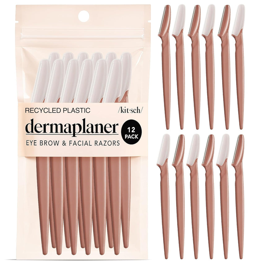 Kitsch Dermaplane Razor for Women Face - Face Razors for Women and Men - Eyebrow Trimmer, Shaver, Recycled Plastic Dermaplaning and Skin Care Tool - Terracotta, 12 pcs - 7DAY'S