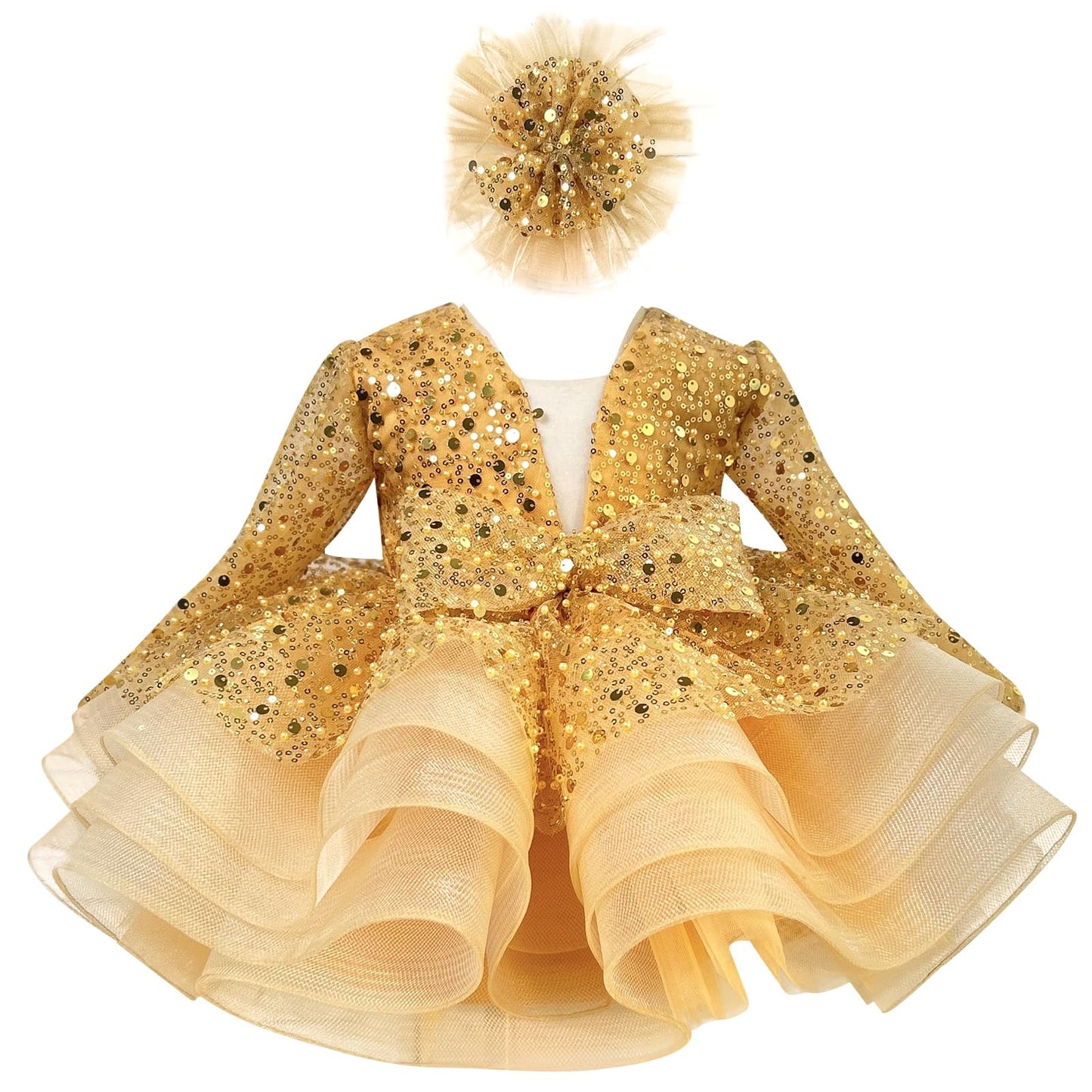 KLFFLGID Baby Girl Pageant Dress Sequins Embroidered Lace Toddler Flower Wedding Birthday Party Gown Dresses - 7DAY'S