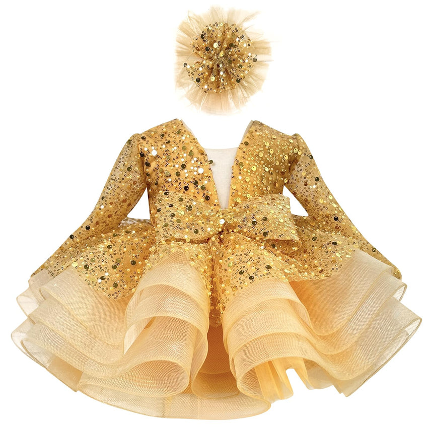 KLFFLGID Baby Girl Pageant Dress Sequins Embroidered Lace Toddler Flower Wedding Birthday Party Gown Dresses - 7DAY'S
