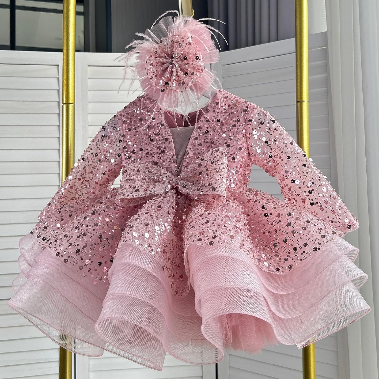 KLFFLGID Baby Girl Pageant Dress Sequins Embroidered Lace Toddler Flower Wedding Birthday Party Gown Dresses - 7DAY'S