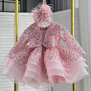KLFFLGID Baby Girl Pageant Dress Sequins Embroidered Lace Toddler Flower Wedding Birthday Party Gown Dresses - 7DAY'S