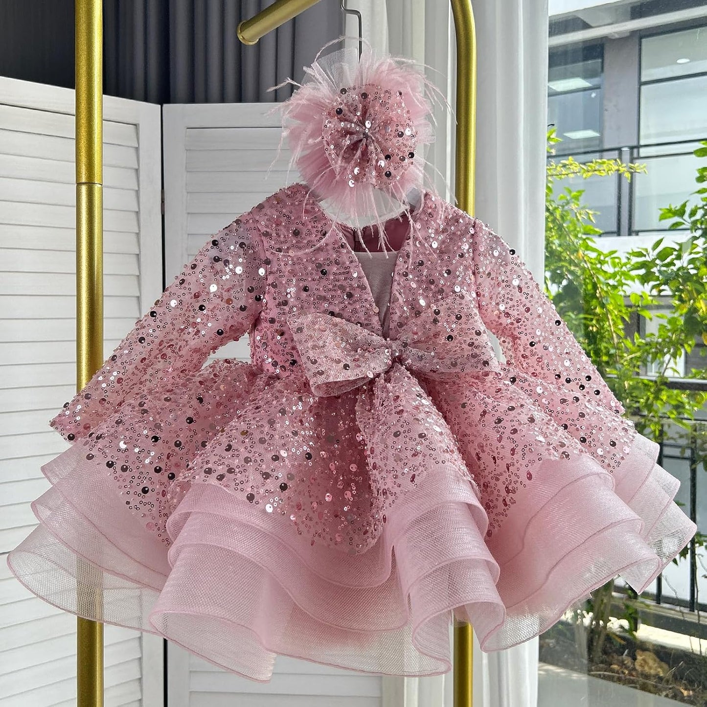 KLFFLGID Baby Girl Pageant Dress Sequins Embroidered Lace Toddler Flower Wedding Birthday Party Gown Dresses - 7DAY'S