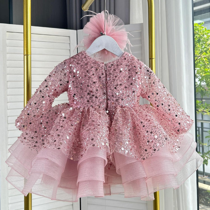 KLFFLGID Baby Girl Pageant Dress Sequins Embroidered Lace Toddler Flower Wedding Birthday Party Gown Dresses - 7DAY'S