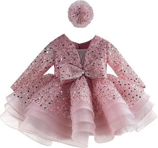 KLFFLGID Baby Girl Pageant Dress Sequins Embroidered Lace Toddler Flower Wedding Birthday Party Gown Dresses
