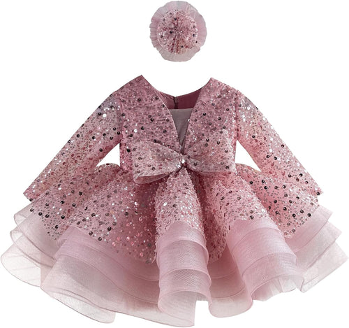 KLFFLGID Baby Girl Pageant Dress Sequins Embroidered Lace Toddler Flower Wedding Birthday Party Gown Dresses