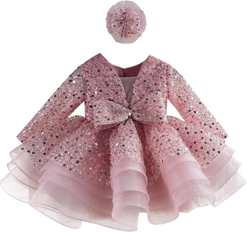 KLFFLGID Baby Girl Pageant Dress Sequins Embroidered Lace Toddler Flower Wedding Birthday Party Gown Dresses - 7DAY'S