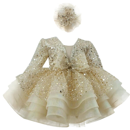 KLFFLGID Baby Girl Pageant Dress Sequins Embroidered Lace Toddler Flower Wedding Birthday Party Gown Dresses - 7DAY'S
