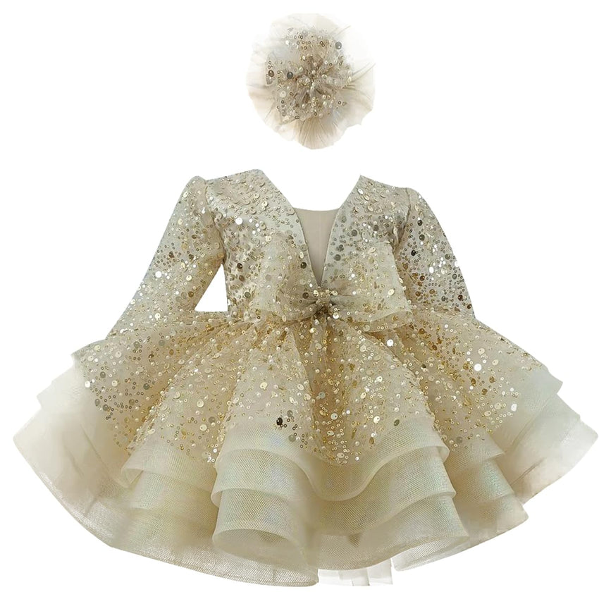KLFFLGID Baby Girl Pageant Dress Sequins Embroidered Lace Toddler Flower Wedding Birthday Party Gown Dresses - 7DAY'S