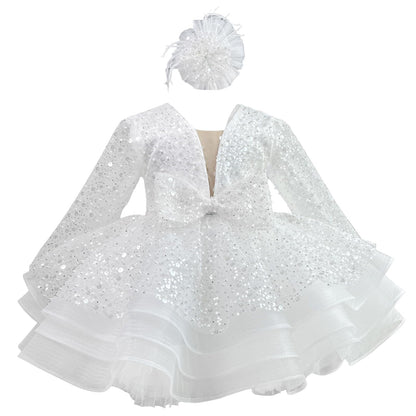 KLFFLGID Baby Girl Pageant Dress Sequins Embroidered Lace Toddler Flower Wedding Birthday Party Gown Dresses - 7DAY'S