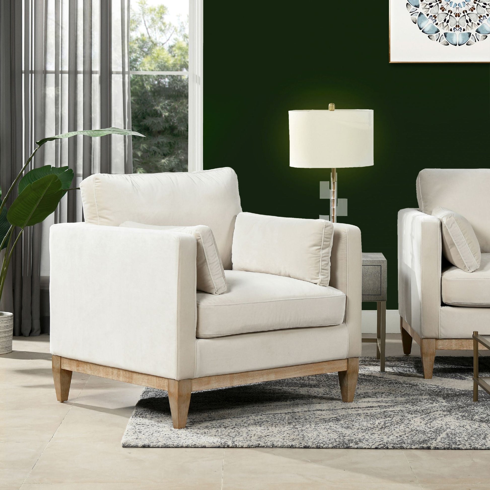 Knox 36" Modern Farmhouse Arm Chair, French beige Performance Velvet - 7DAY'S