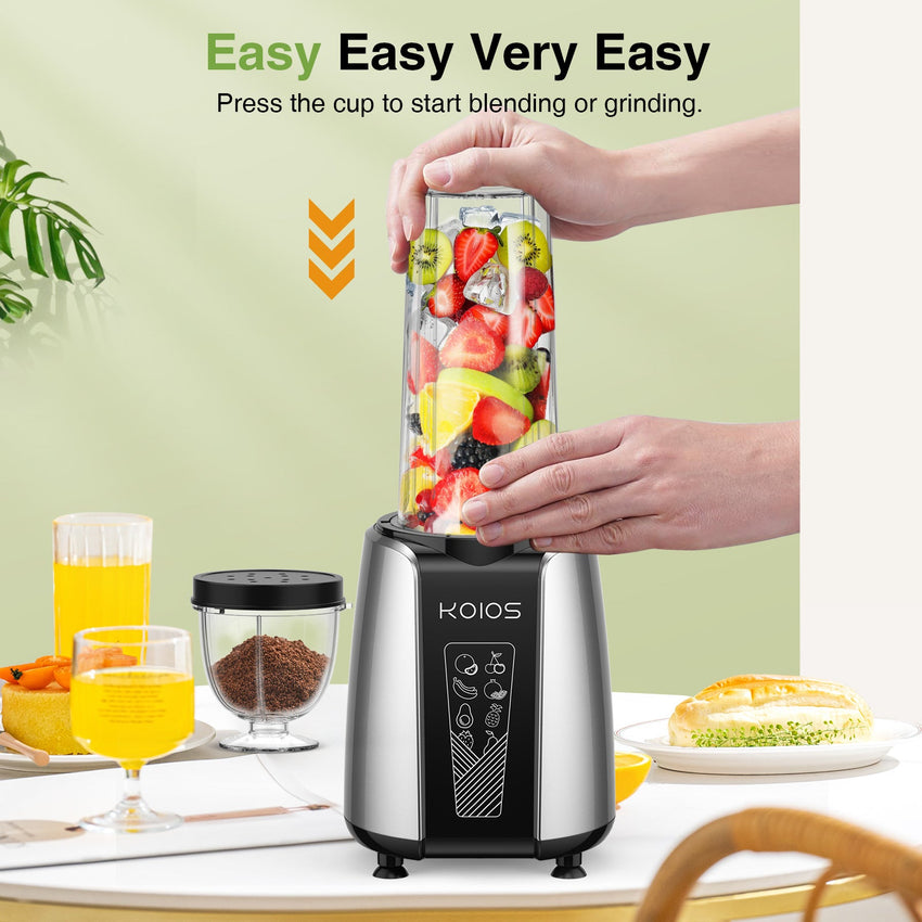 KOIOS Smoothie Blender, Max 1000w Personal Blender for Shakes and Smoothies, 12Pcs Coffee Grinder and Countertop Blenders Combo for Kitchen, Portable Smoothie Blenders with 2x22 oz To - Go Cups, Non - BPA - 7DAY'S