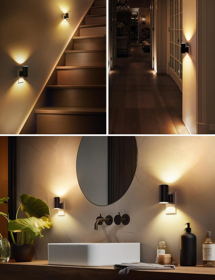 L LOHAS LED Night Light Plug in, Modern Night Lights Plug into Wall, Dusk to Dawn Sensor, Soft White 3000K, 0 - 100LM Adjustable Brightness, Dimmable Night Lights for Hallway Bedroom Stairway, 2 Pack - 7DAY'S