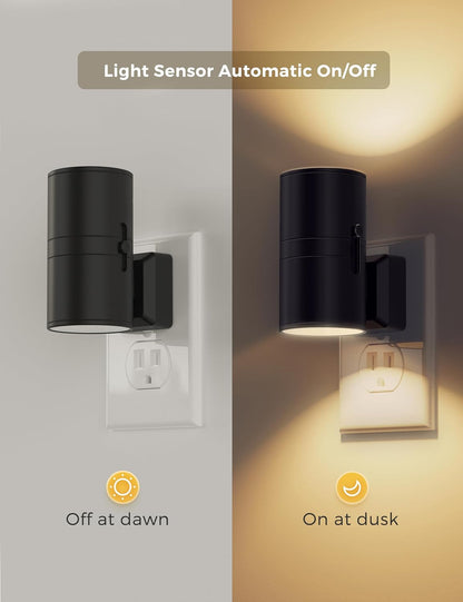 L LOHAS LED Night Light Plug in, Modern Night Lights Plug into Wall, Dusk to Dawn Sensor, Soft White 3000K, 0 - 100LM Adjustable Brightness, Dimmable Night Lights for Hallway Bedroom Stairway, 2 Pack - 7DAY'S