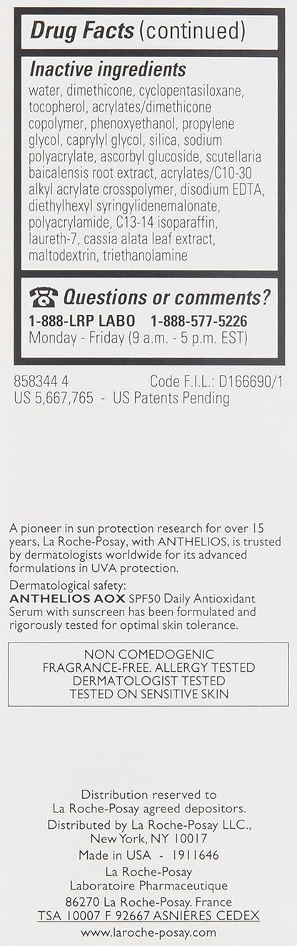La Roche - Posay Anthelios AOX Daily Antioxidant Serum with SPF, Face Moisturizer with Sunscreen and Vitamin C & E, Oil Free Face Sunscreen for Sensitive Skin, Moisturizing Sun Protection - 7DAY'S