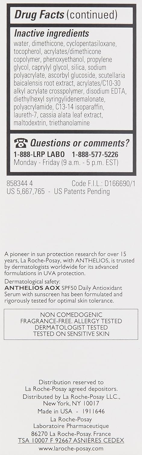 La Roche - Posay Anthelios AOX Daily Antioxidant Serum with SPF, Face Moisturizer with Sunscreen and Vitamin C & E, Oil Free Face Sunscreen for Sensitive Skin, Moisturizing Sun Protection - 7DAY'S