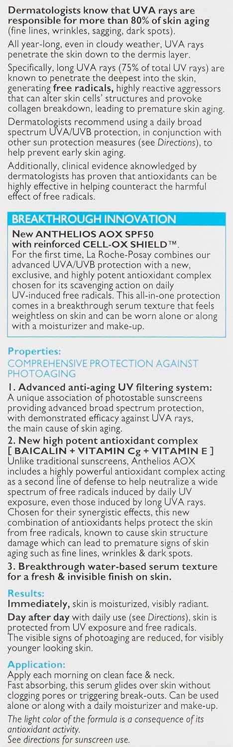 La Roche - Posay Anthelios AOX Daily Antioxidant Serum with SPF, Face Moisturizer with Sunscreen and Vitamin C & E, Oil Free Face Sunscreen for Sensitive Skin, Moisturizing Sun Protection - 7DAY'S