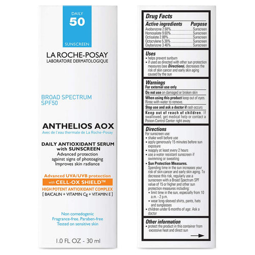 La Roche - Posay Anthelios AOX Daily Antioxidant Serum with SPF, Face Moisturizer with Sunscreen and Vitamin C & E, Oil Free Face Sunscreen for Sensitive Skin, Moisturizing Sun Protection - 7DAY'S