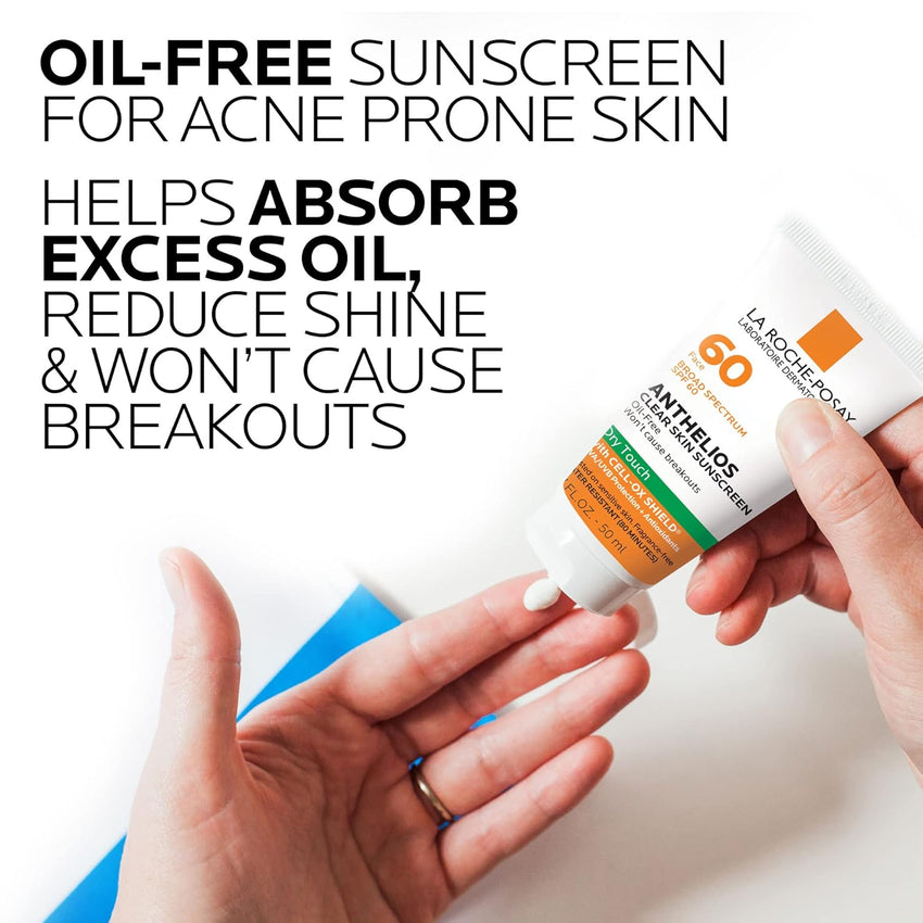 La Roche - Posay Anthelios Clear Skin Sunscreen Dry Touch SPF 60, Oil Free Sunscreen For Face, Oil Absorbing, Broad Spectrum SPF + Antioxidants, Non - Greasy, Oxybenzone Free, Travel Size - 7DAY'S