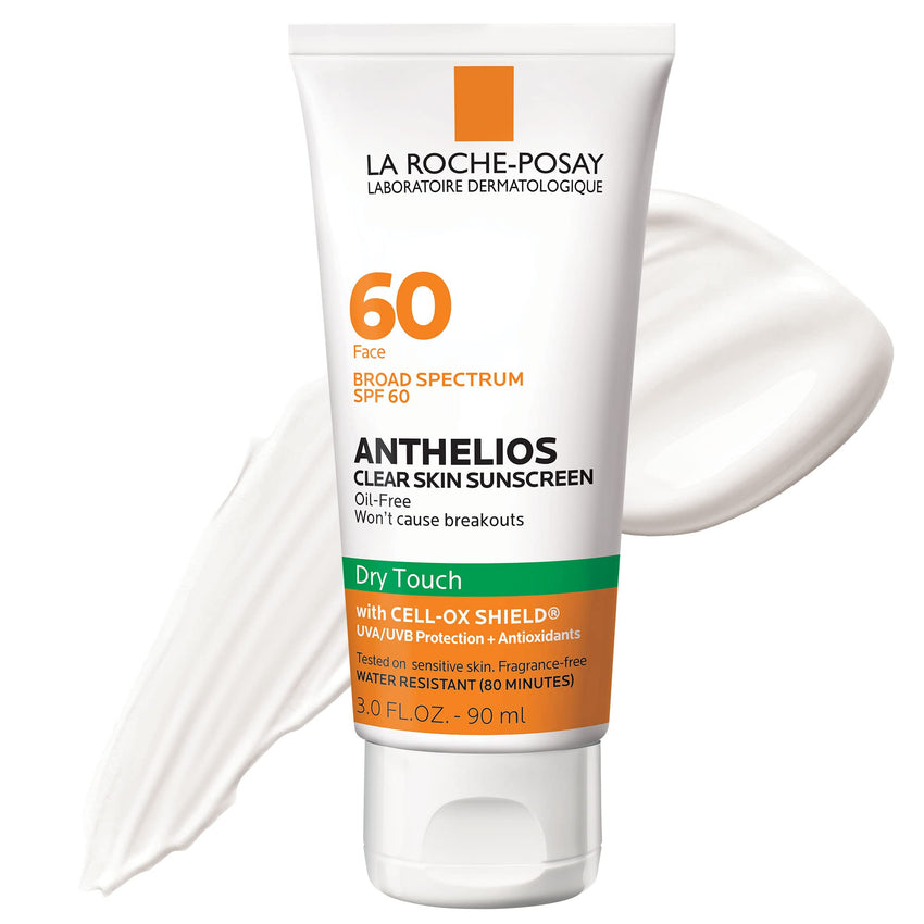 La Roche - Posay Anthelios Clear Skin Sunscreen Dry Touch SPF 60, Oil Free Sunscreen For Face, Oil Absorbing, Broad Spectrum SPF + Antioxidants, Non - Greasy, Oxybenzone Free, Travel Size - 7DAY'S