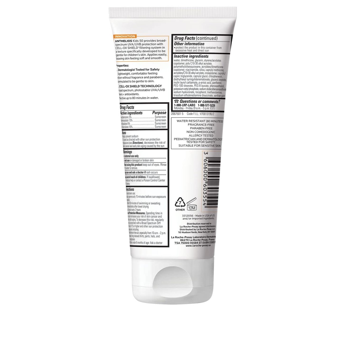 La Roche - Posay Anthelios Kids Gentle Lotion Sunscreen SPF 50, Broad Spectrum SPF + Antioxidants, Sunscreen For Kids, Octinoxate & Oxybenzone - Free, Pediatrician Tested, Non Comedogenic, Oil Free - 7DAY'S