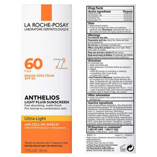 La Roche - Posay Anthelios Light Fluid Facial Sunscreen SPF 60, Lightweight Sunscreen For Face, Fluid Texture, Broad Spectrum SPF + Antioxidants, Oil Free & Oxybenzone Free, Travel Size 1.7 Fl. Oz. - 7DAY'S