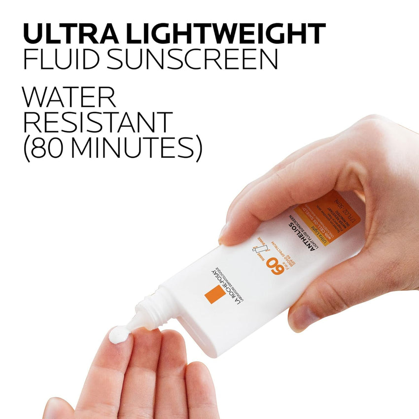 La Roche - Posay Anthelios Light Fluid Facial Sunscreen SPF 60, Lightweight Sunscreen For Face, Fluid Texture, Broad Spectrum SPF + Antioxidants, Oil Free & Oxybenzone Free, Travel Size 1.7 Fl. Oz. - 7DAY'S