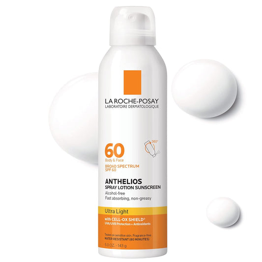 La Roche - Posay Anthelios Ultra - Light Sunscreen Spray Lotion SPF 60, Spray Sunscreen For Face & Body, Broad Spectrum SPF + Antioxidants, Oil Free, Alcohol Free, Water Resistant 80 Min., 5 Fl. Oz. - 7DAY'S