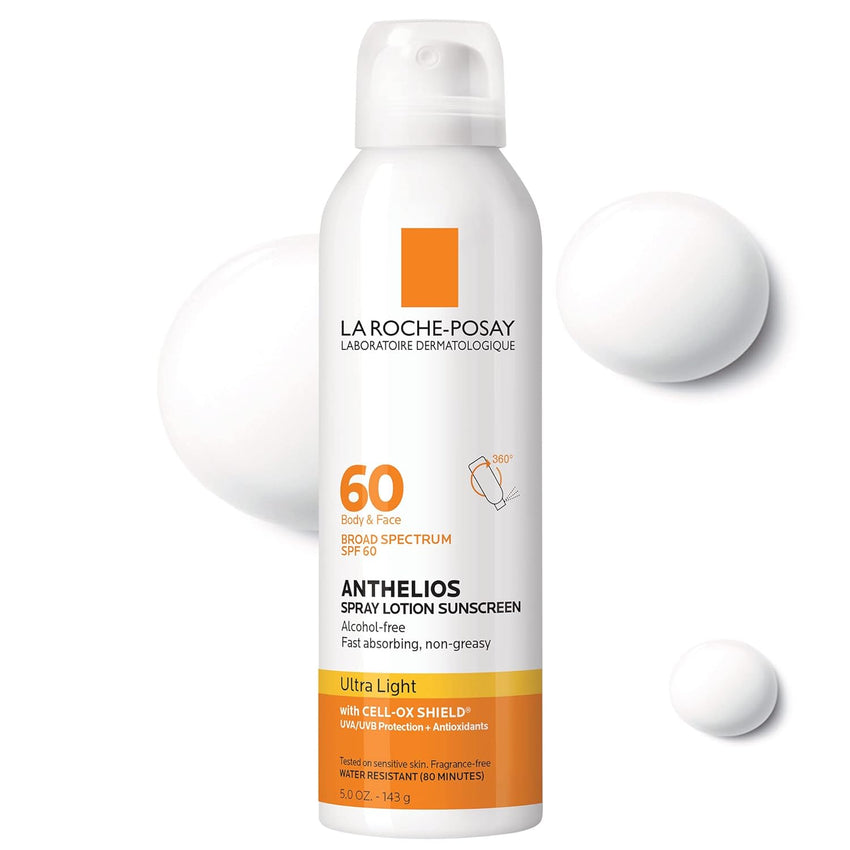 La Roche - Posay Anthelios Ultra - Light Sunscreen Spray Lotion SPF 60, Spray Sunscreen For Face & Body, Broad Spectrum SPF + Antioxidants, Oil Free, Alcohol Free, Water Resistant 80 Min., 5 Fl. Oz. - 7DAY'S