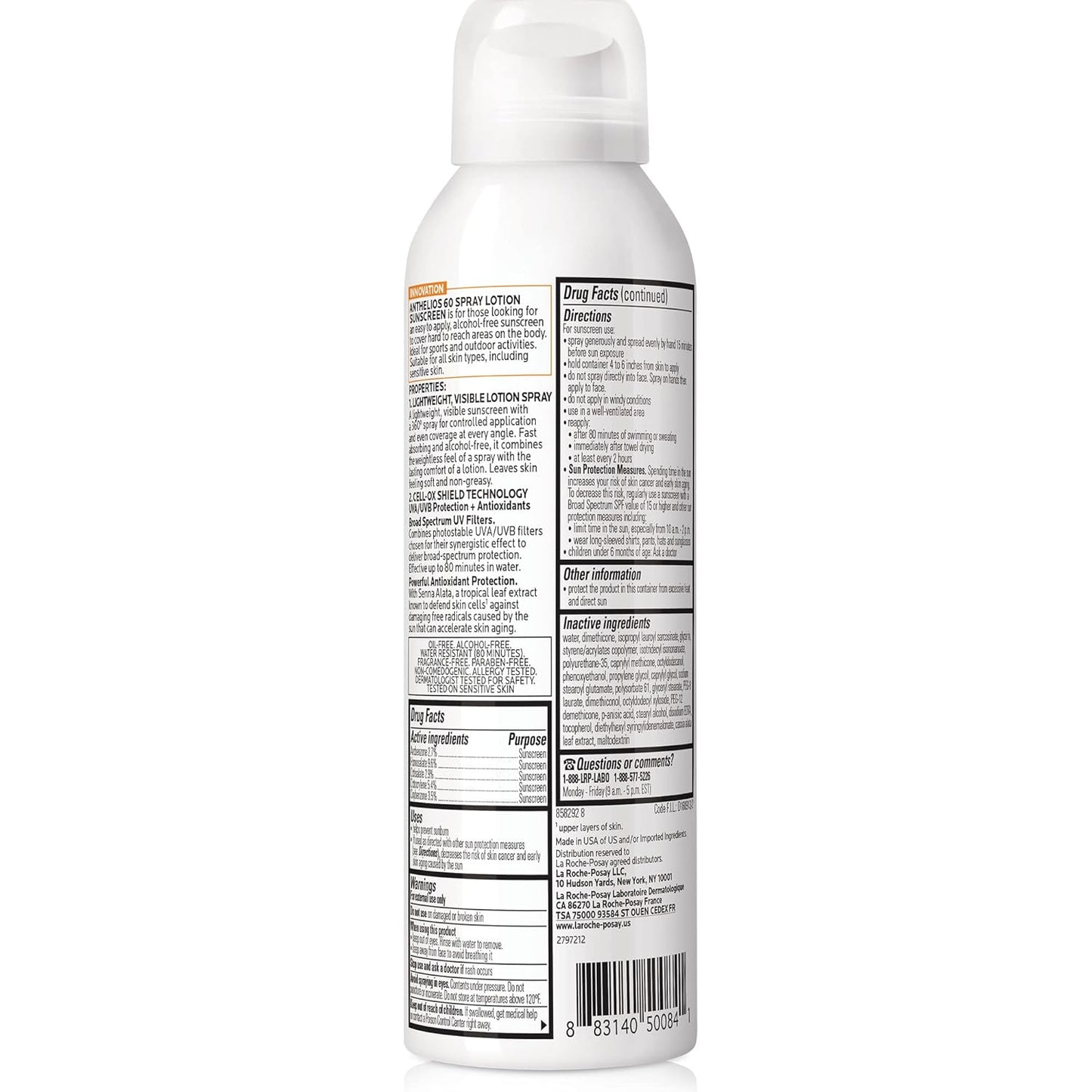 La Roche - Posay Anthelios Ultra - Light Sunscreen Spray Lotion SPF 60, Spray Sunscreen For Face & Body, Broad Spectrum SPF + Antioxidants, Oil Free, Alcohol Free, Water Resistant 80 Min., 5 Fl. Oz. - 7DAY'S