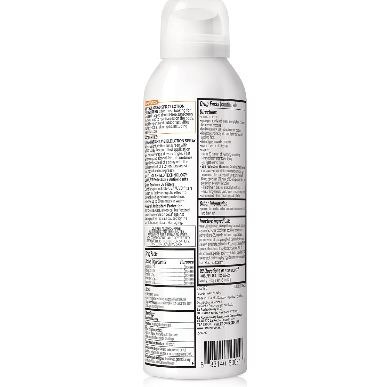 La Roche - Posay Anthelios Ultra - Light Sunscreen Spray Lotion SPF 60, Spray Sunscreen For Face & Body, Broad Spectrum SPF + Antioxidants, Oil Free, Alcohol Free, Water Resistant 80 Min., 5 Fl. Oz. - 7DAY'S