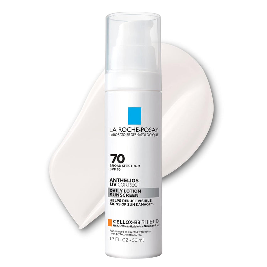 La Roche - Posay Anthelios UV Correct Sunscreen Moisturizer SPF 70, Daily Anti - Aging Face Moisturizer with Sunscreen and Niacinamide to Even Skin Tone & Fine Lines, Sun Protection for Sensitive Skin - 7DAY'S