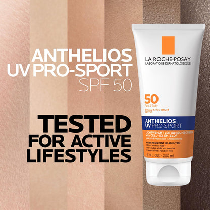 La Roche - Posay Anthelios UV Pro - Sport SPF 50 Sunscreen for Face & Body, Water & Sweat Resistant with Non - Drip Formula, Invisible Broad Spectrum Sunscreen Lotion, Lightweight & Breathable - 7DAY'S