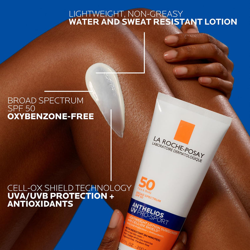 La Roche - Posay Anthelios UV Pro - Sport SPF 50 Sunscreen for Face & Body, Water & Sweat Resistant with Non - Drip Formula, Invisible Broad Spectrum Sunscreen Lotion, Lightweight & Breathable - 7DAY'S