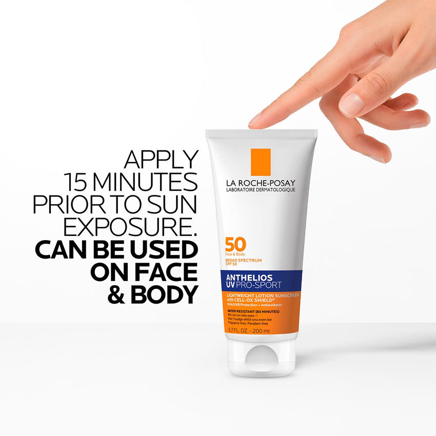 La Roche - Posay Anthelios UV Pro - Sport SPF 50 Sunscreen for Face & Body, Water & Sweat Resistant with Non - Drip Formula, Invisible Broad Spectrum Sunscreen Lotion, Lightweight & Breathable - 7DAY'S