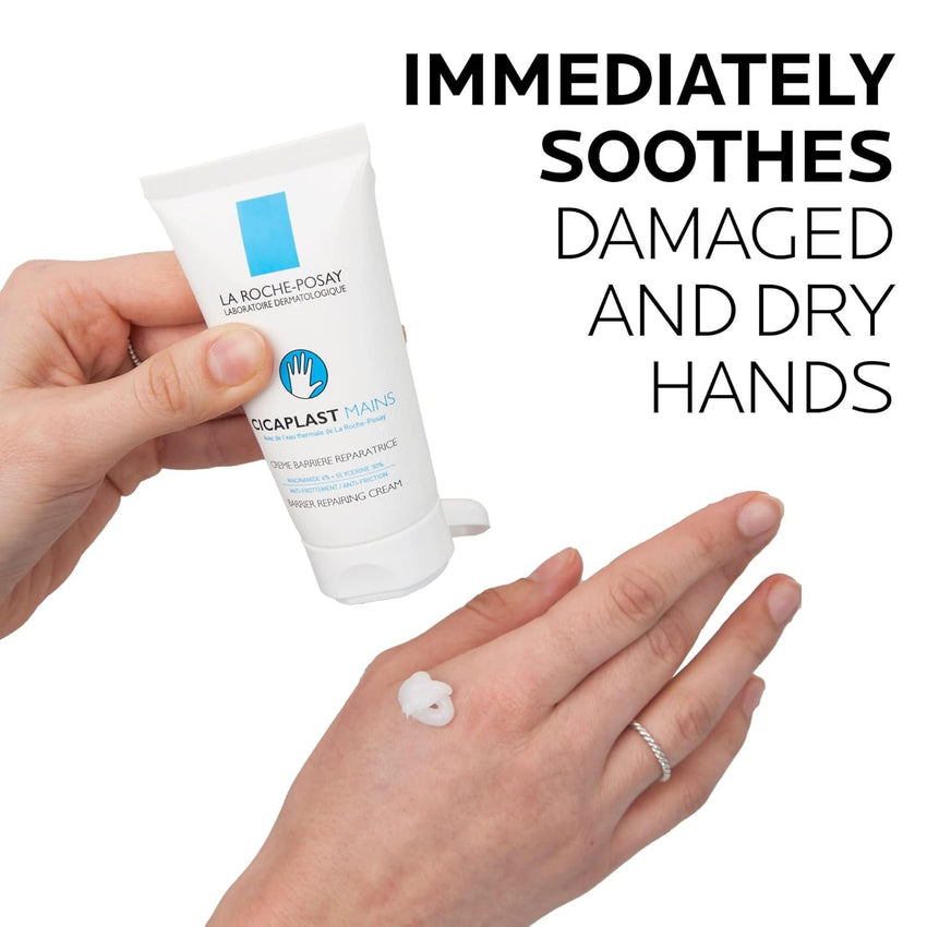 La Roche - Posay Cicaplast Hand Cream, Instant Relief Moisturizing Hand Lotion for Dry Hands, Shea Butter Lotion for Dry Cracked Hands, Non Greasy, Fragrance Free - 7DAY'S