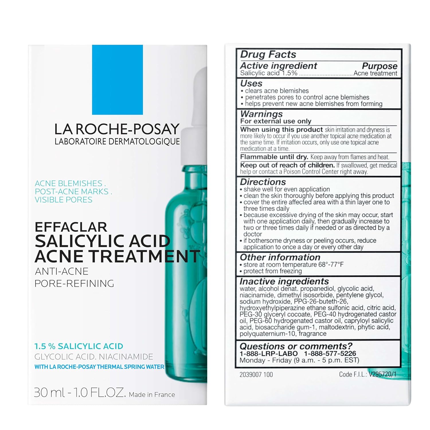 La Roche - Posay Effaclar 1.5% Salicylic Acid Serum, Acne Treatment For Face With Glycolic Acid & Niacinamide, Acne Serum Helps Clear Blackheads, Whiteheads, Pimples & Reduces Post Acne Marks - 7DAY'S
