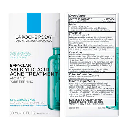 La Roche - Posay Effaclar 1.5% Salicylic Acid Serum, Acne Treatment For Face With Glycolic Acid & Niacinamide, Acne Serum Helps Clear Blackheads, Whiteheads, Pimples & Reduces Post Acne Marks - 7DAY'S