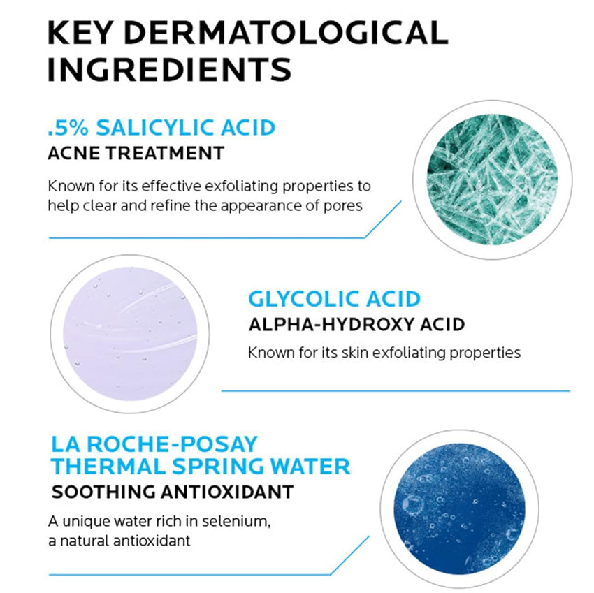 La Roche - Posay Effaclar Clarifying Solution Acne Toner with Salicylic Acid and Glycolic Acid, Pore Refining Oily Skin Toner, Gentle Exfoliant to Unclog Pores and Remove Dead Skin Cells - 7DAY'S